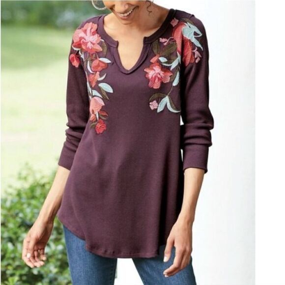 Soft Surroundings  Wildflower Embroidered  Thermal Size Small - Picture 1 of 6